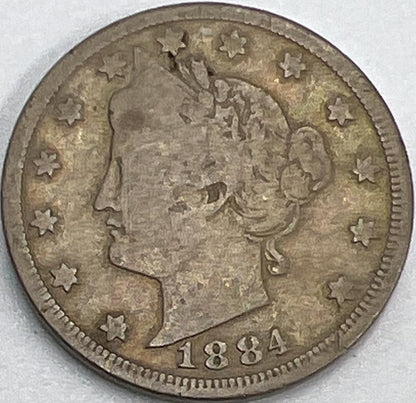 1884 US USA Barber 5 V Cent | American Coin | Fair Grade | a473