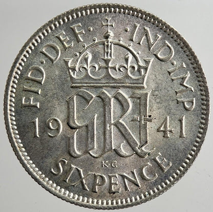 1941 George VI British Sixpence Silver Coin | Very Fine Grade | a8338