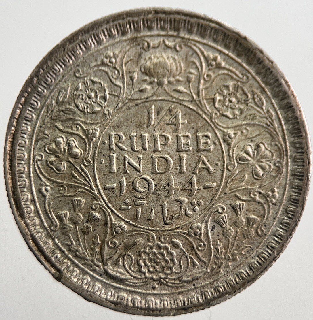 1944 India 1/4 Quarter Rupee Silver Coin | Very High Grade | a7670