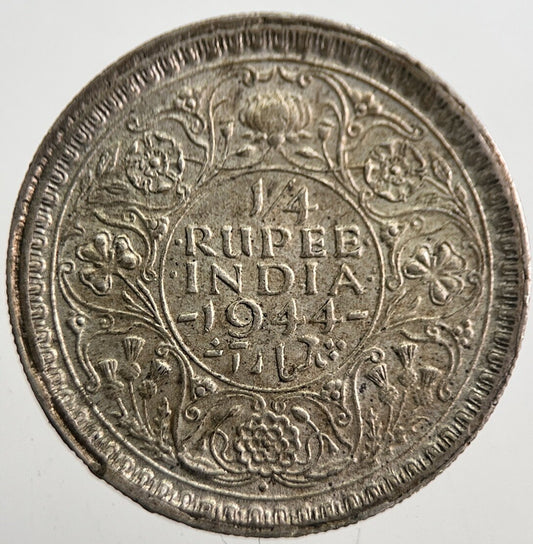 1944 India 1/4 Quarter Rupee Silver Coin | Very High Grade | a7670