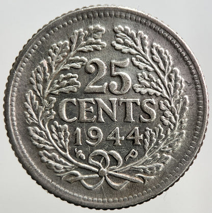 1944 Netherlands 25 Cents Silver Coin | Fine Collectable Grade | a2790
