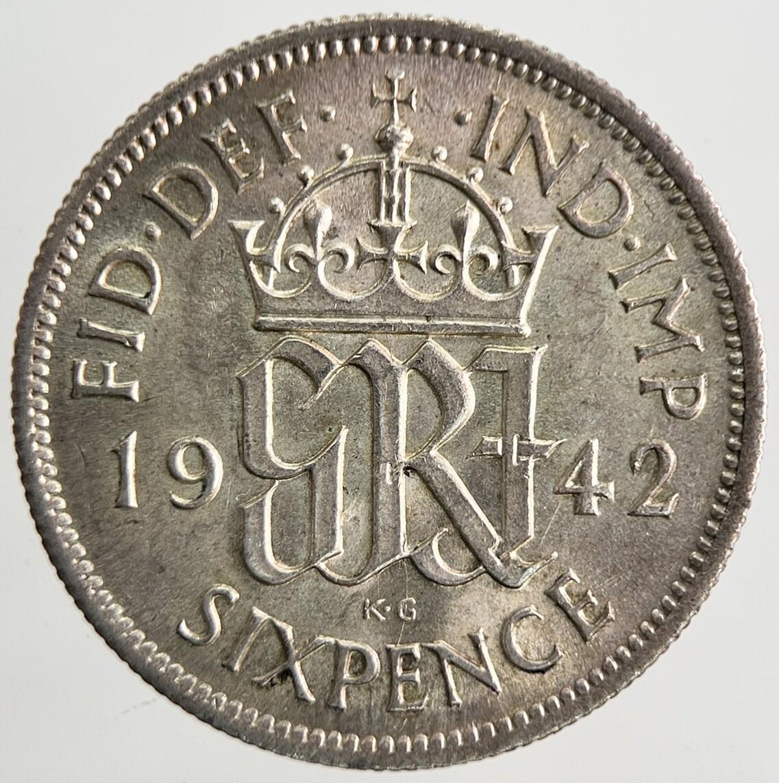 1942 George VI British Sixpence Silver Coin | Very High Grade | a9817