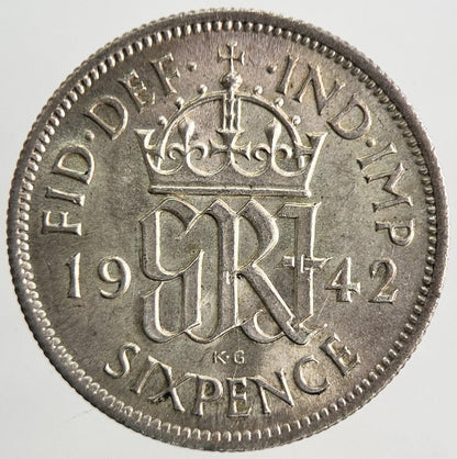1942 George VI British Sixpence Silver Coin | Very High Grade | a9817