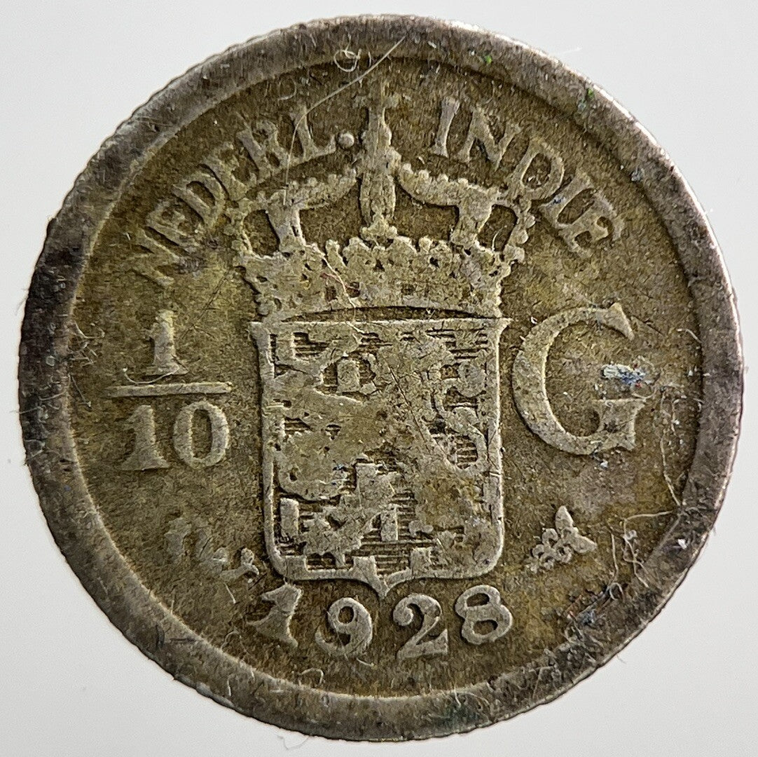 1928 Netherlands 1/10 Gulden Silver Coin | Collectable Grade