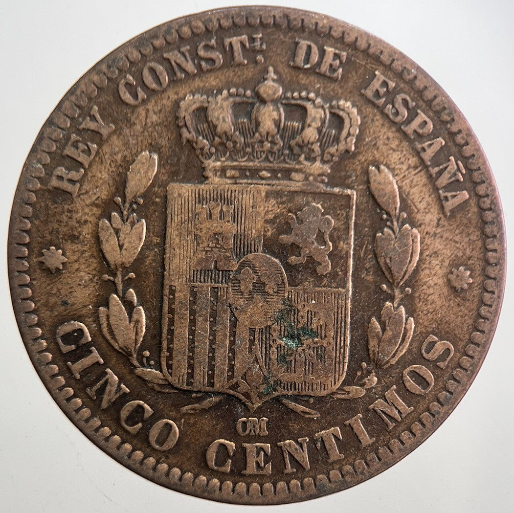 1877 Spain Cinco 5 Centimos Coin | Collectable Grade | a7715