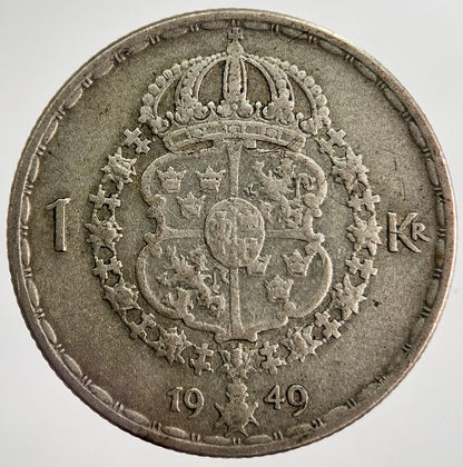 1949 Sweden 1 Krona Silver Coin | Collectable Grade | a8407
