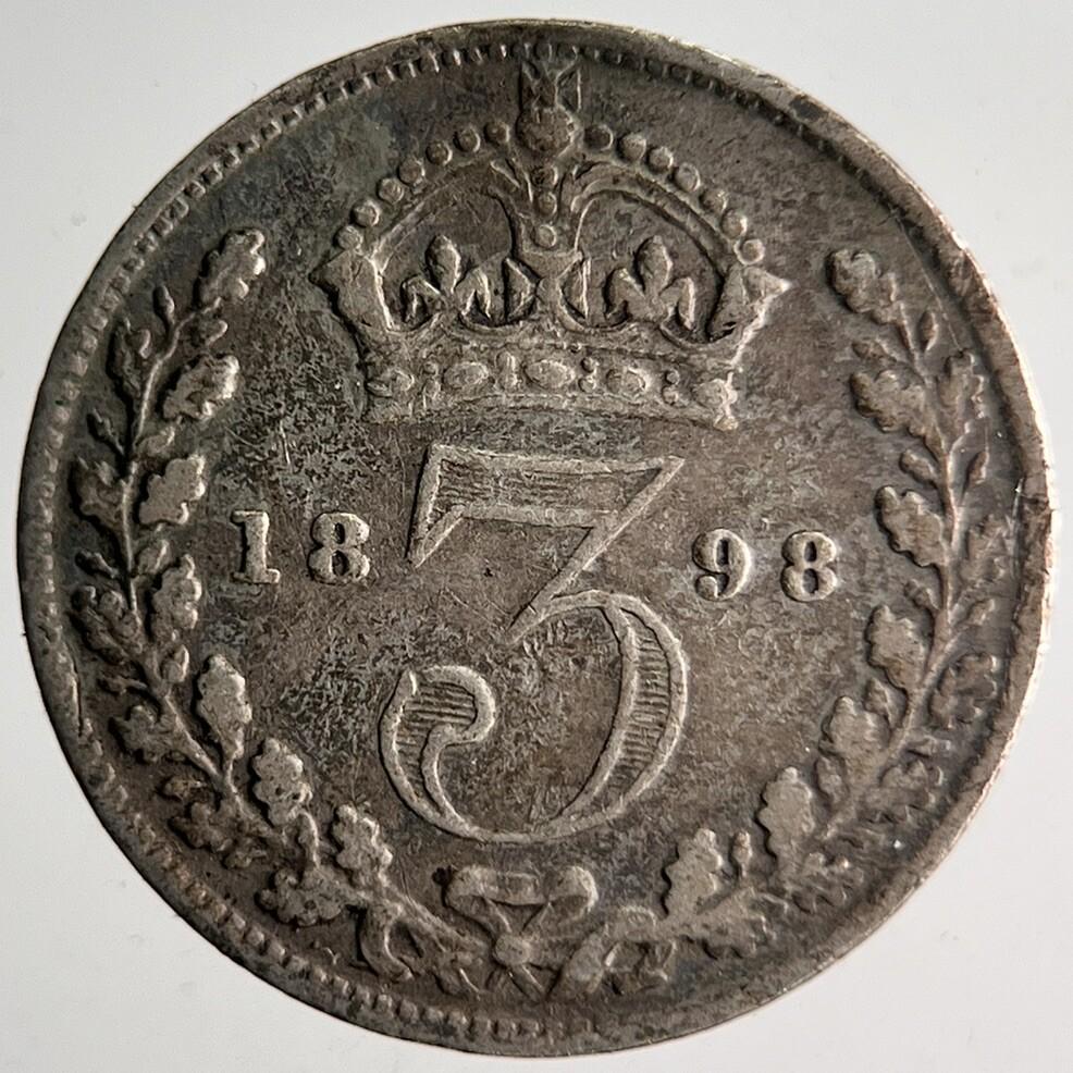 1898 Veiled Head Victoria Threepence Silver Coin | Collectable Grade | a4028