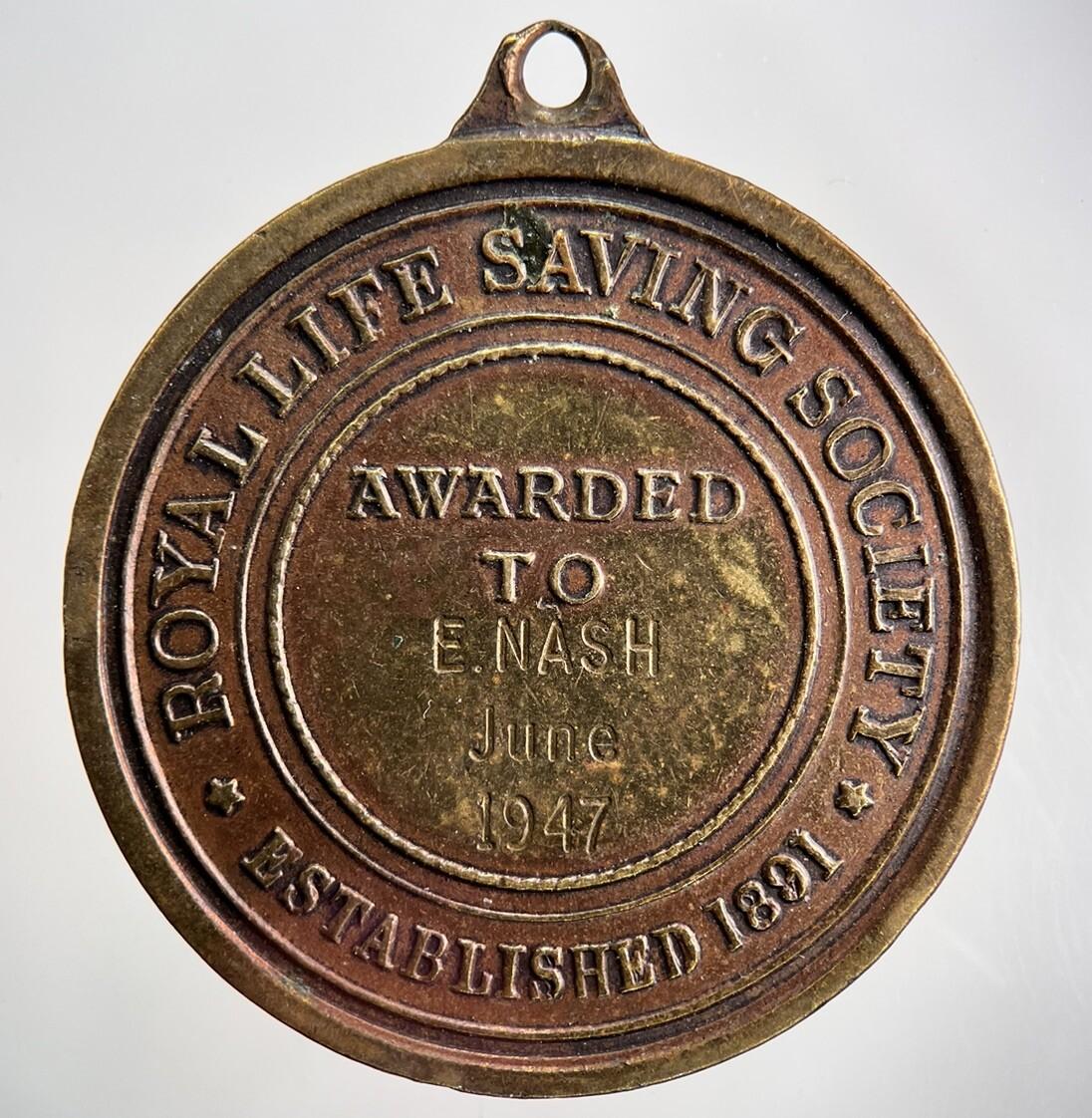 1947 Royal Life Saving Society Medal E NASH Engraved | Collectable Grade | a2553