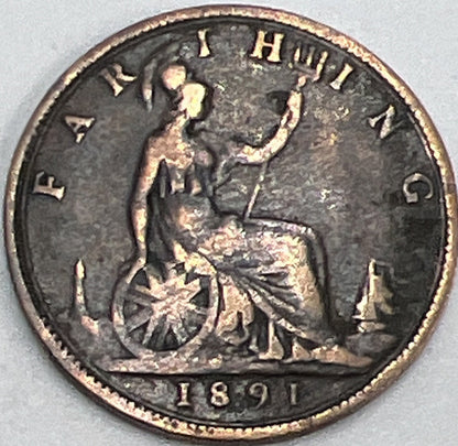 1891 Farthing | British Copper Coin | Queen Victoria | Collectable Grade | a464