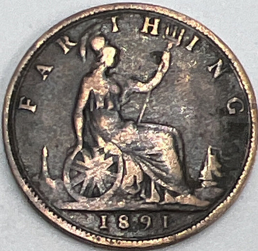 1891 Farthing | British Copper Coin | Queen Victoria | Collectable Grade | a464