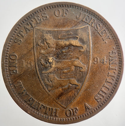1894 Jersey 1/12th One-Twelfth-Of-A-Shilling Coin | Collectable Grade | a7477