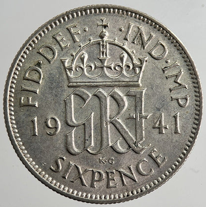 1941 George VI British Sixpence Silver Coin | Very Fine Grade | a8340