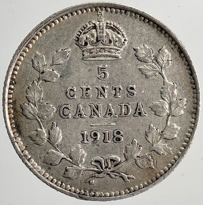 1918 Canada 5 Cents Silver Coin | Fine Collectable Grade | a6386