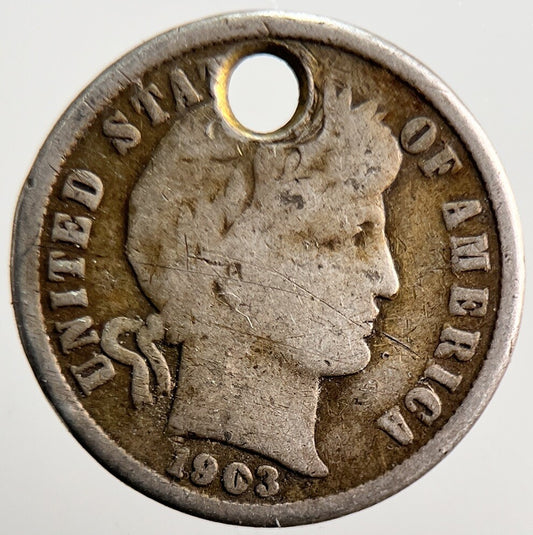 1903 US USA Barber One Dime | American Silver Coin | Collectable Grade | a3598
