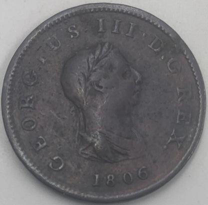 1806 Britannia Half Penny | British Copper Coin | George III | Fair Grade | a500