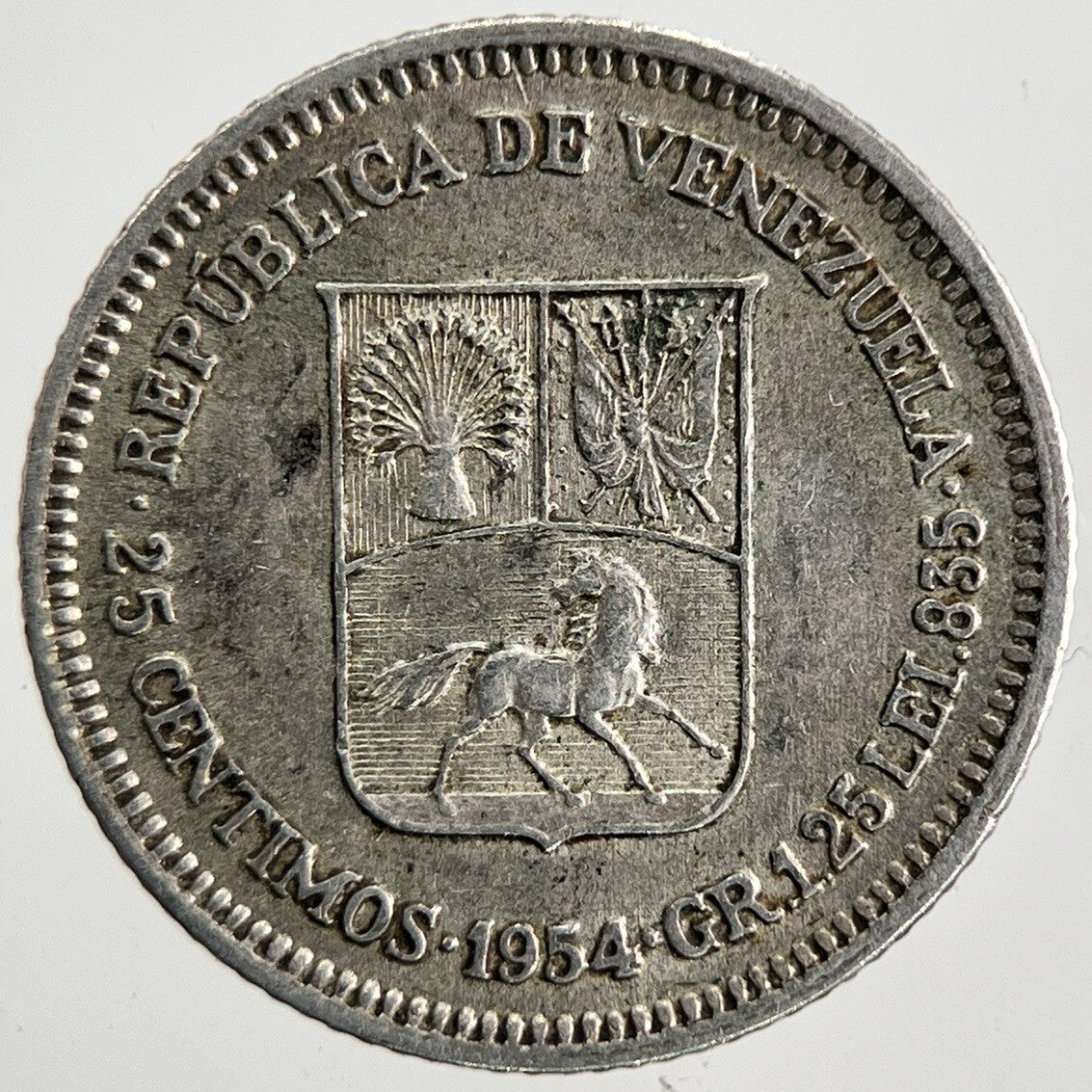 1954 Venezuela 25 Centimos Silver Coin | Very High Grade | a9859