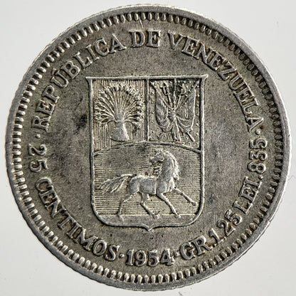 1954 Venezuela 25 Centimos Silver Coin | Very High Grade | a9859
