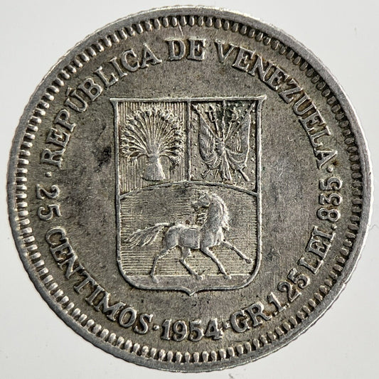 1954 Venezuela 25 Centimos Silver Coin | Very High Grade | a9859