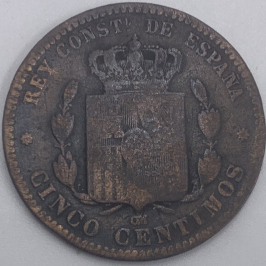 1879 Cinco Centimos 5 Spain Coin | Fair Grade | a428