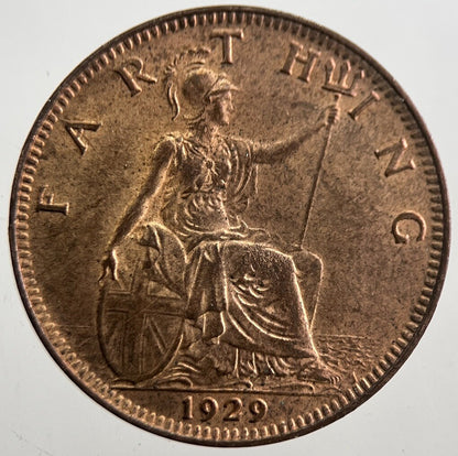 1929 George V Farthing Coin | Very Fine Grade | a7701