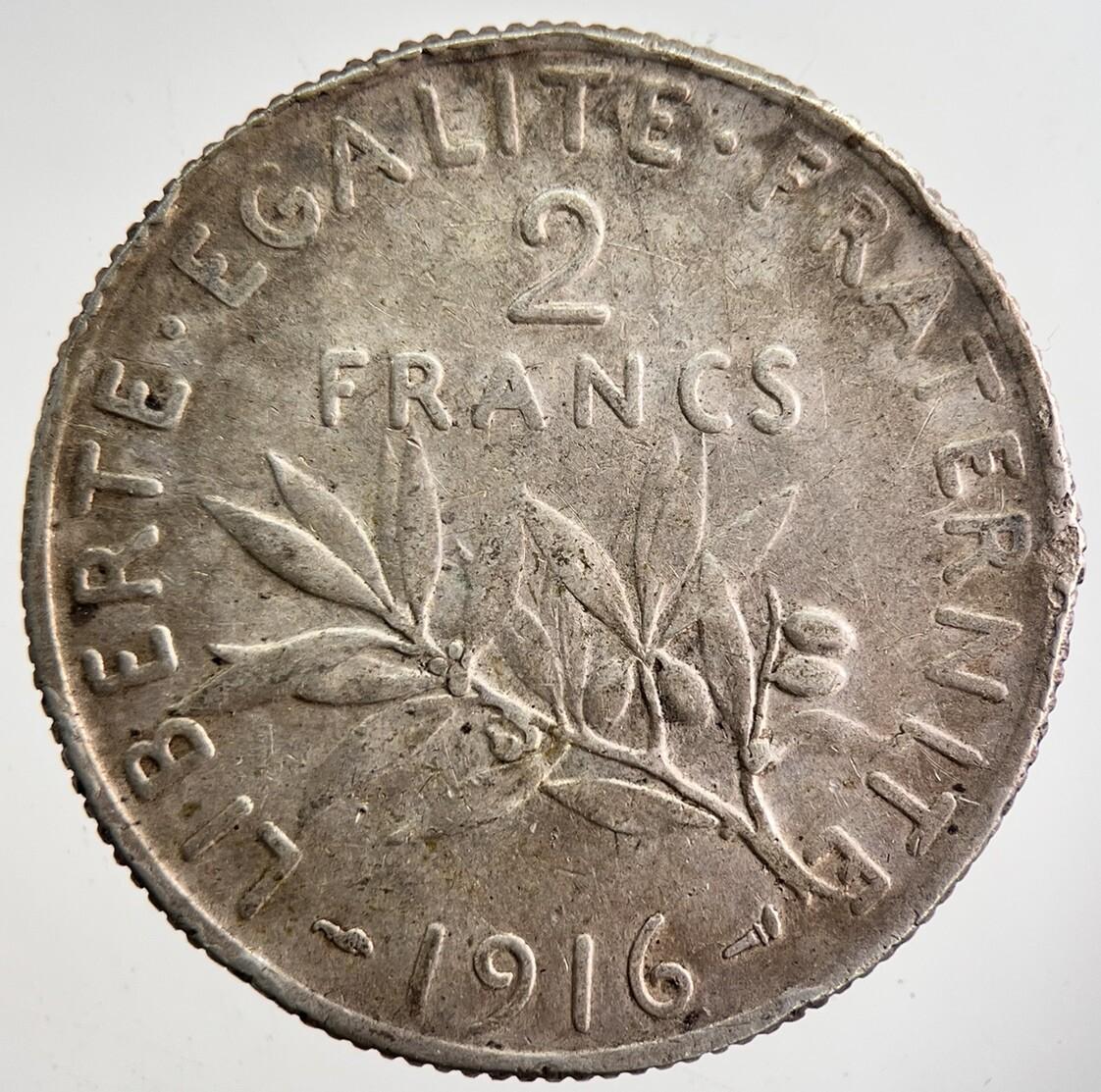 1916 France 2 Two Francs Silver Coin | Collectable Grade | a7394