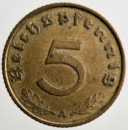 1938-A Germany Nazi 5 Pfennig Coin | Very High Grade | a3114