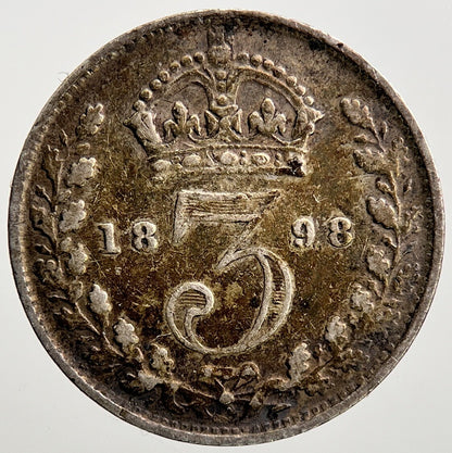 1898 Veiled Head Victoria Threepence Silver Coin | Fine Collectable Grade a2314