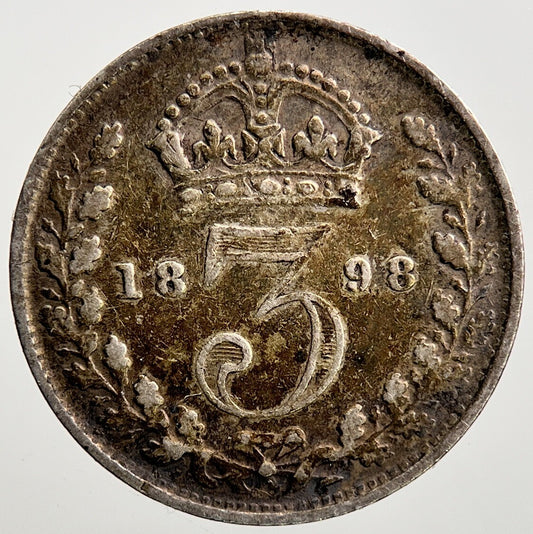 1898 Veiled Head Victoria Threepence Silver Coin | Fine Collectable Grade a2314
