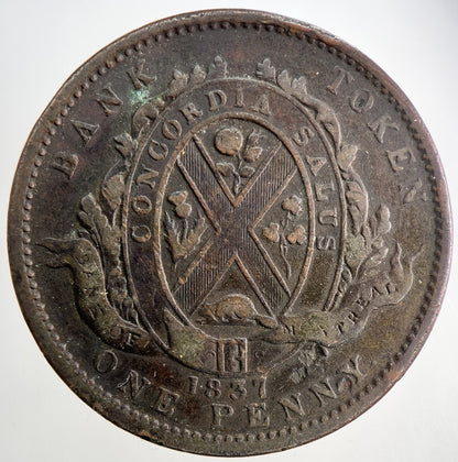 1837 Province Du Bas Canada Bank Penny Token | Fine Collectable Grade | a9477