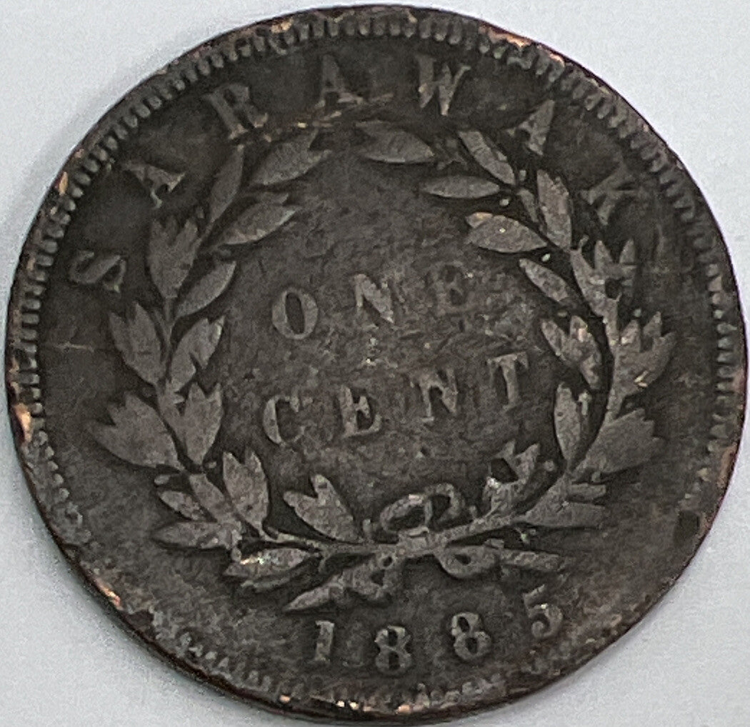 1885 One 1 Cent Sarawak | Brooke Rajah Malaysia Copper Coin | Fair Grade | a444