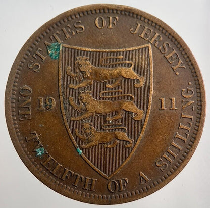 1911 Jersey 1/12th One-Twelfth-Of-A-Shilling Coin | Collectable Grade | a8038