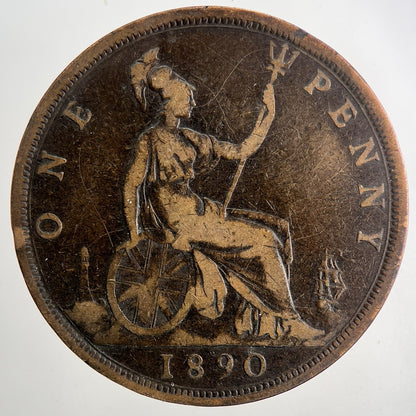 1890 Victoria One Penny Coin | Fine Collectable Grade | a9447