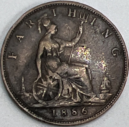 1886 Farthing | British Copper Coin | Queen Victoria | Fine Grade | a438