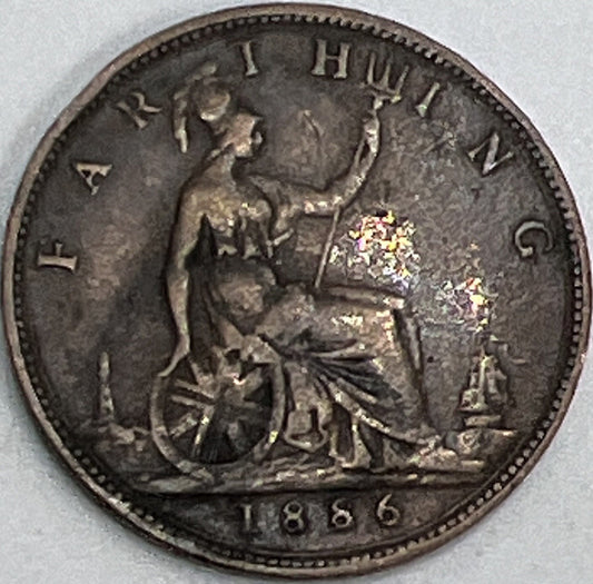 1886 Farthing | British Copper Coin | Queen Victoria | Fine Grade | a438