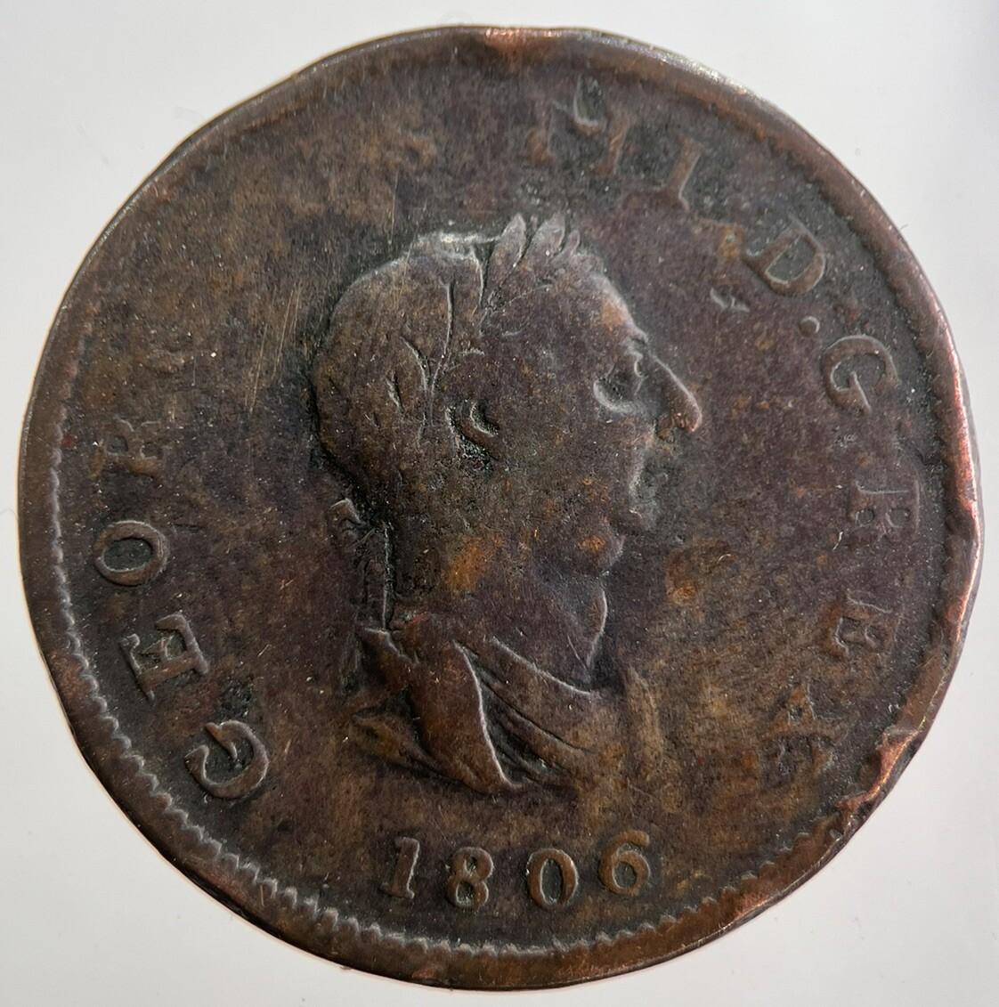 1806 George 3rd III Half-Penny British Coin | Collectable Grade | a7537