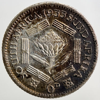 1933 South Africa Sixpence Silver Coin | Fine Collectable Grade