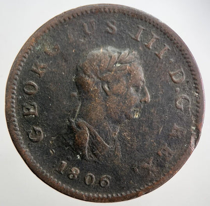 1806 George 3rd III Half-Penny British Coin | Collectable Grade | a7535