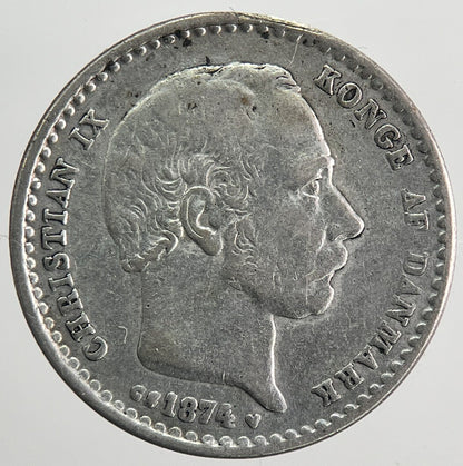 1874 Denmark 25 Ore Silver Coin | Fine Collectable Grade | a6131