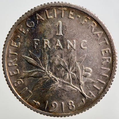 1918 France 1 One Franc Silver Coin | Fine Collectable Grade