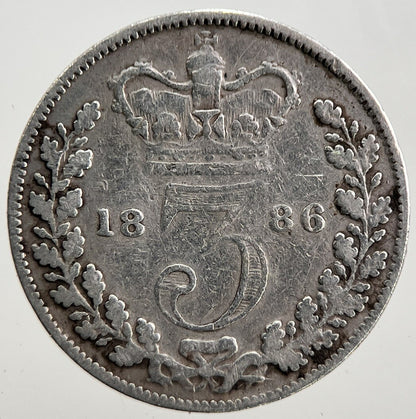 1886 Victoria Young Head Threepence Silver Coin | Fine Collectable Grade | a2567