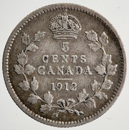 1912 Canada 5 Cents Silver Coin | Fine Collectable Grade | a6387