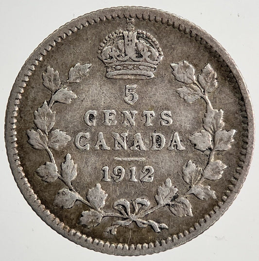 1912 Canada 5 Cents Silver Coin | Fine Collectable Grade | a6387