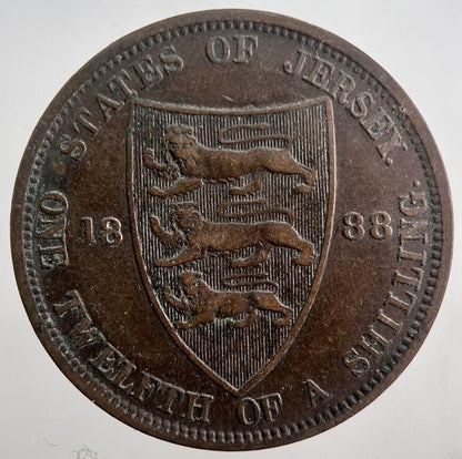 1888 Jersey 1/12th One-Twelfth-Of-A-Shilling Coin | Collectable Grade | a8037