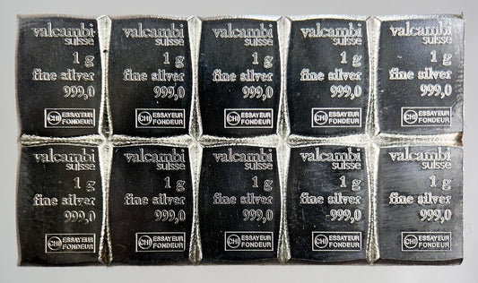10 x 1g Grams Valcambi Suisse Silver Bullion Bars