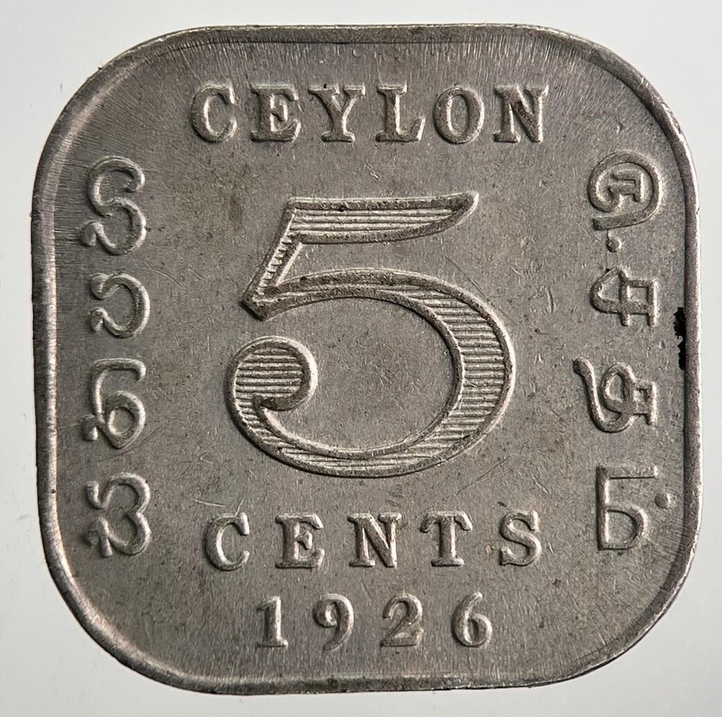 1926 Ceylon 5 Cents Sri Lanka Coin | Very High Grade