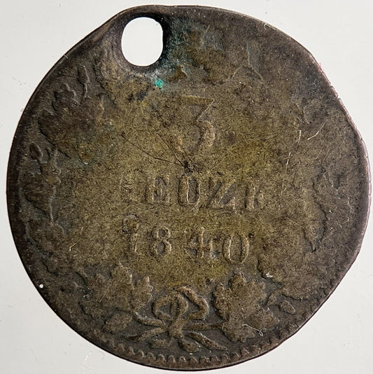 1840 Germany 3 Kreuzer Silver Coin | Collectable Grade | a9697