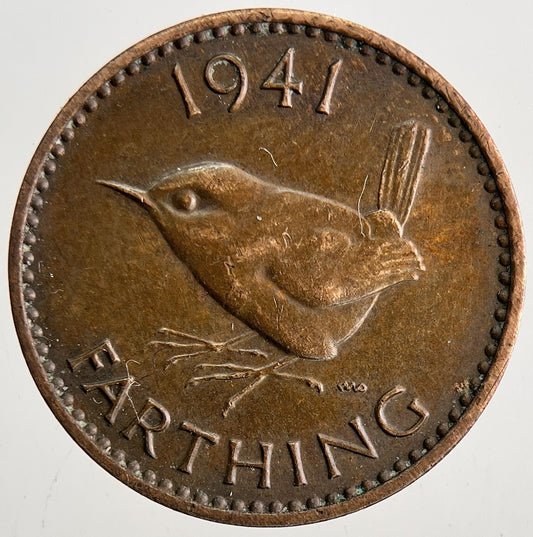 1941 George VI Wren Farthing Coin | Very High Grade | a9629