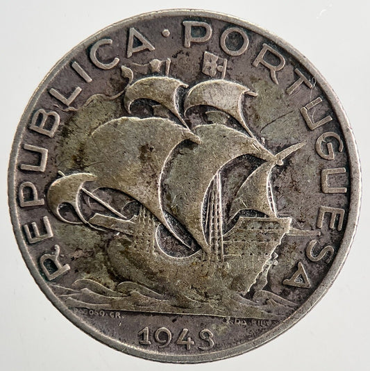 1943 Portugal 2.5 2-1/2 Escudos Silver Coin | Fine Collectable Grade | a9479