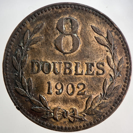 1902 Guernsey 8 Doubles Coin | Fine Collectable Grade | a5716