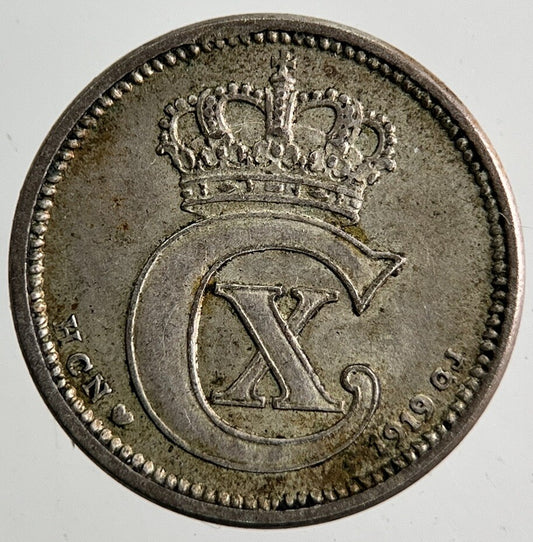 1919 Denmark 10 Ore Silver Coin | Very High Grade | a9536